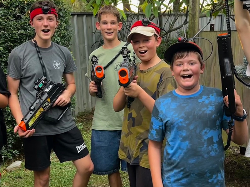 Birthday party laser tag event in a backyard in NSW